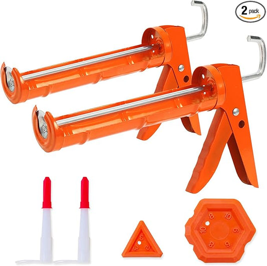 Holothurian Caulking Gun, Caulk Gun No Drip,Sealant Finishing Tool Grout Scraper for Kitchen Bathroom Window Sink Joint, 1/10 Gallon Cartridge, 10:1 Thrust Ratio, Orange, 2 Packs