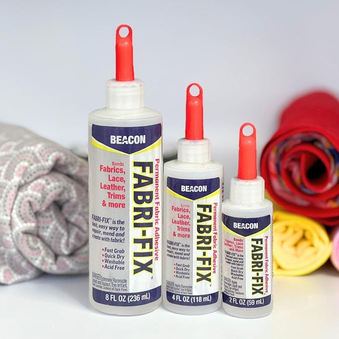 BEACON Fabri-Fix Bonding Solution - Fast Grab & Quick Dry for Fabric, Leather & More - No Heat, No Mess & Burn-Free, 8-Ounce, 12-Pack