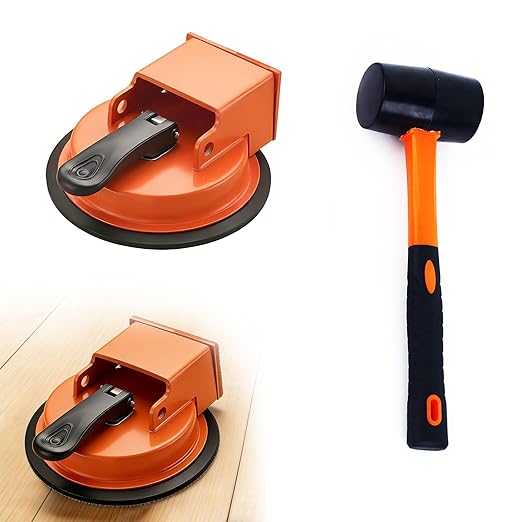 Floor Gap Fixer Tool, Plank Grabber Floor Fix Pro for Laminate, Wood, Tile & Vinyl Flooring - Heavy-Duty Aluminum Alloy Tool with Suction Cup & 5 Nano Pads, Family