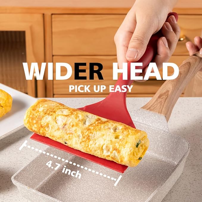 Silicone Tamagoyaki Spatula - Wide, Nonstick, Heat-Resistant for Egg, Fish, Burgers, Steak, Pizza - Red