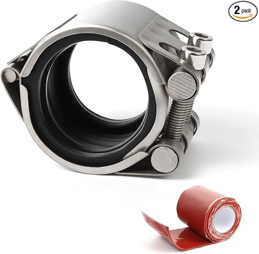 Upgraded Pipe Repair Clamp with M1 Self-Adhesive Leak-Sealing Tape | 304 Stainless Steel Rust-Proof Emergency Pipe Repair Kit for Plastic & Metal Pipes, 1-1/2"(47-51mm)