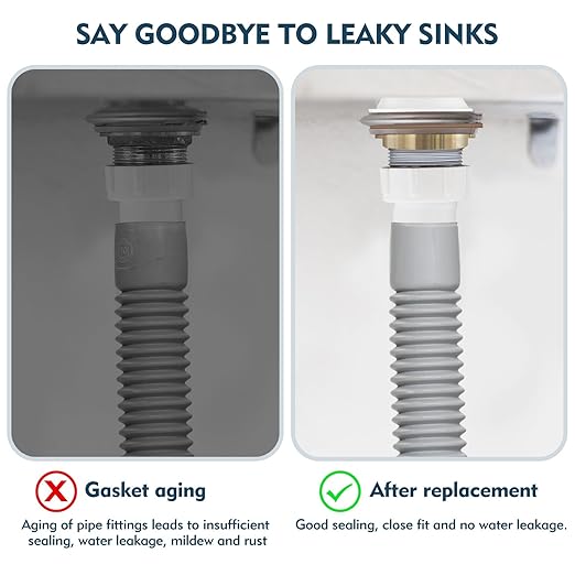 Drainage Seal, 2 Sets Universal Basin Drain Gasket, Thickened Silicone Seals Well, Bathroom Sink Drain Stopper Replacement Parts, Leak-Proof Seal Kit for Kitchen Sink Drain