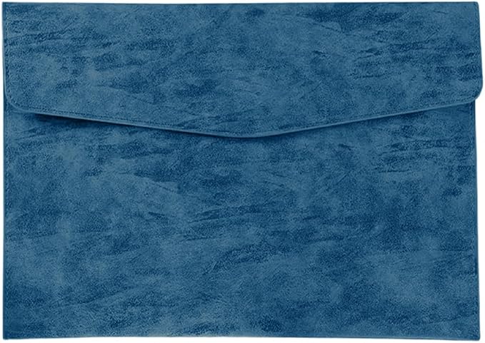 A4 PU Leather Portfolio Filing Envelope Oragnizer Thin Waterproof File Holder Document Folder with Snap Closure Pocket Letter Receipt Storage Case for Contract Stationery Tablet(Blue)