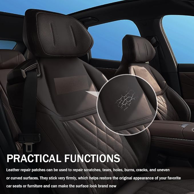 2PCS Vinyl and Leather Repair Kit, Leather Car Seat Repair Kit, 4 x 8 Inch Self Adhesive Waterproof Automotive Seat Patch, Car Fabric Sofa Vinyl Tape for Vehicles, Couches, Furniture (Brown)