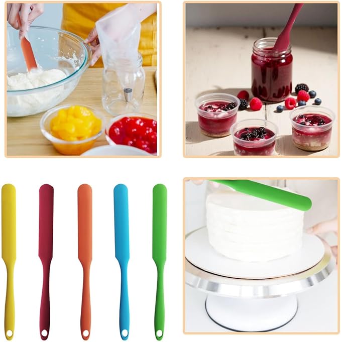 5-Pack 9.69 Inch Silicone Spatula Set, Heat Resistant Jar Scrapers with Long Handles, Non-Stick Butter Spreaders for Cake Frosting, Jam, Kitchen, Bakery, Mixing Bowl, Dishwasher Safe