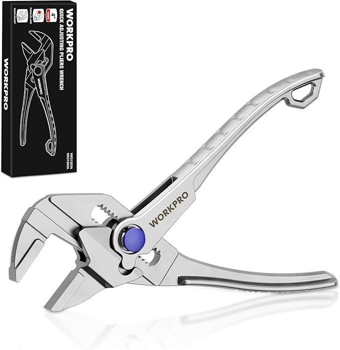 WORKPRO Mini Pliers Wrench, 4-Inch Smooth Jaw Pliers, High-Toughness Alloy Steel Adjustable Wrench Pliers with Smooth Parallel Jaws, Anti-Rust Coating, EDC Pliers for Tight Spaces & Versatile Use