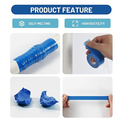 4-Pack Blue Self Fusing Silicone Tape (40 Ft Total) - Waterproof Garden Hose Repair Tape - Rubber Wire Wrap for Color Coding - UV Resistant & Easy-Peel Outdoor Seal
