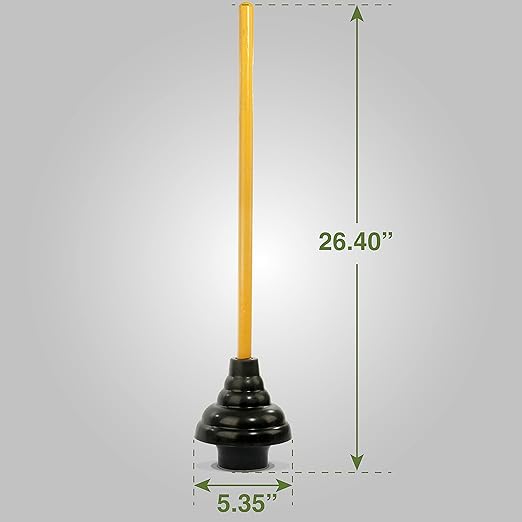 LDR 512 3410A Heavy Duty Drain Handle Double Thrust Rubber Force Cup Removes Clogs for Bathrooms, Kitchens, Baths, Showers, Powerful Commercial and Residential, 26.40"X5.35", Wood Flange Plunger