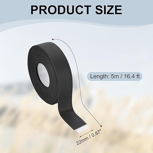 PATIKIL 1" x 16.4 ft Caulk Tape, Caulk Strips PVC Self Adhesive Caulking Tape Waterproof Edge Protectors for Bathroom Accessories Kitchen Countertop, Black