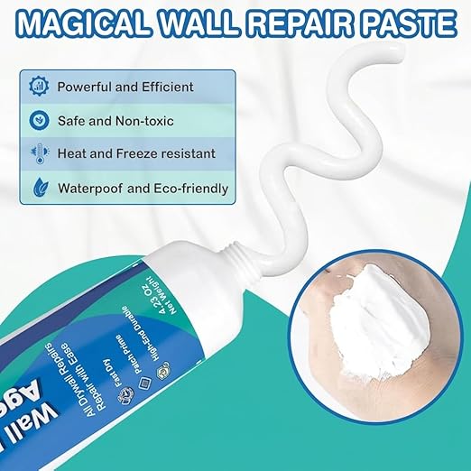 Drywall Repair Kit – 4.23 oz Fast-Dry Putty Tube with 2 × 2″ Wall Patch Mesh, Scraper & 2 × P180 Sandpapers | Quick-Dry Spackle & Sheetrock Crack Filler for Wall, Ceiling & Plaster Hole Repair