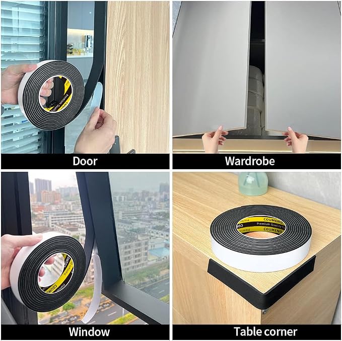 Single-Sided Adhesive EVA Foam Tape 2inX10FT,Black Foam Weather Stripping,Door Seal & Window Insulation Tape,Waterproof Sound Proof Seal Strip for Doors,Windows,Garage Door & Gap Sealing