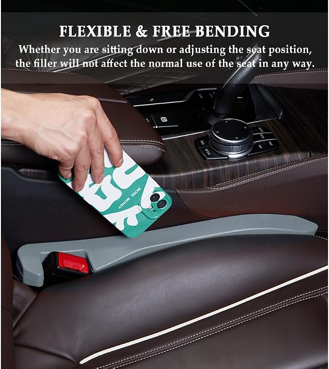 IHOTDER Super Flexible Car Seat Gap Filler,Durable Car Organizer Between Seats for Tightly Filling Seat Gaps,Universal CCar Side Seat Gap Filler CCar Accessories for Women & Men (Gray/2PCS)…