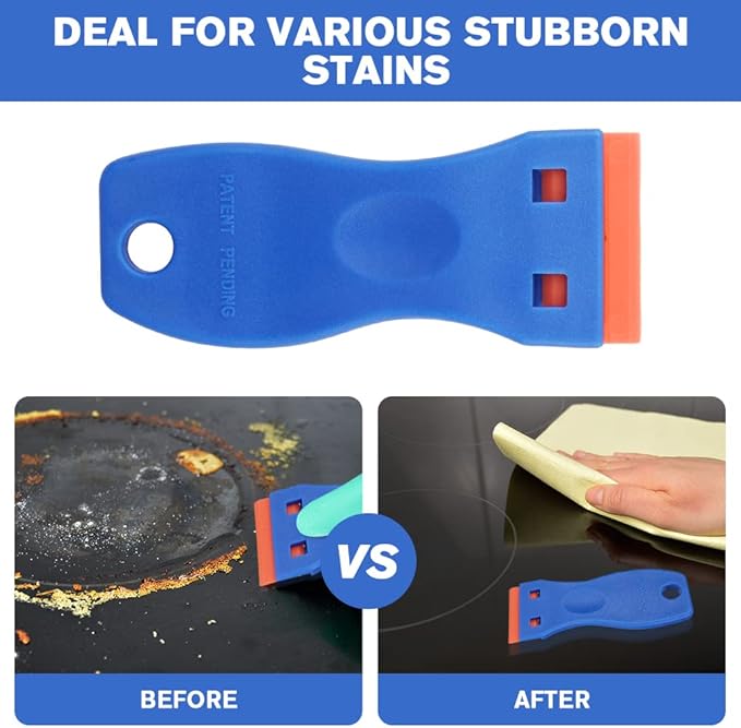 Ainiv Plastic Razor Blade Scrapers, Scraper Tool with 20PCS Blades, Multi-funtional Cleaning Razor Scraper for Removing Stickers, Labels, Caulk, Adhesive, Paint Removal-Blue&Orange