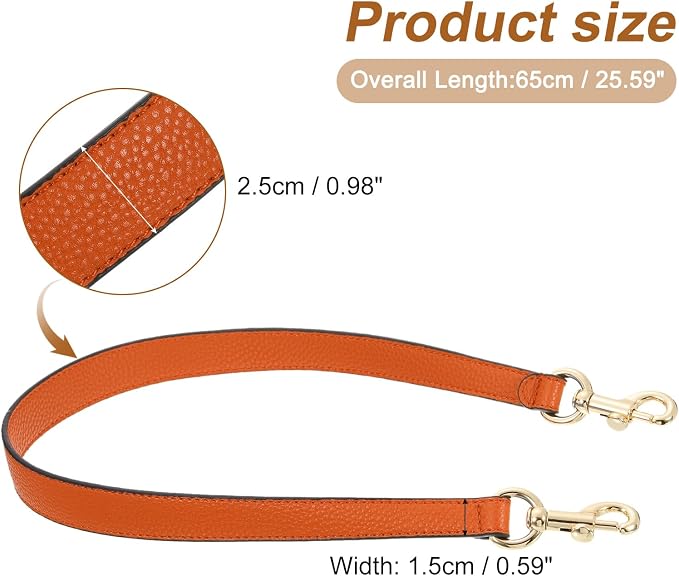 uxcell 25.59 Inch PU Leather Short Bag Strap with Clasp, Purse Handles Handbags Replacement Straps for Clutch Bag Underarm Bags, Orange, Gold Buckle