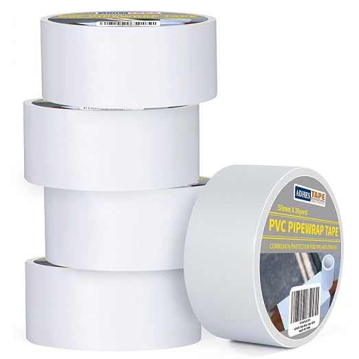 ADHES Corrosion Protection Pipe Tape, PVC Weatherproof Pipe Wrap Tape for Drain Pipe, Metal & Electrical Piping, Underground Pipe, 2 Inch X 36 Yds, 5 Rolls, White