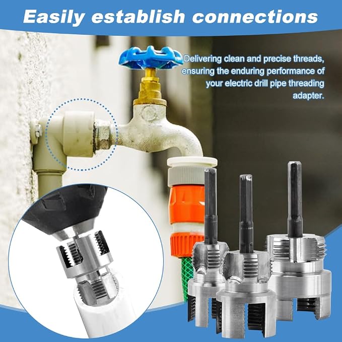 3Pcs Pipe Threading Tool,PVC Pipe Threader Kit,Dual-Function Internal & External Pipes Threading Tool for 1/2",3/4",1" Plastic Pipes,with 2 rolls PTFE Tape & 1 pair Gloves,for Home Repair