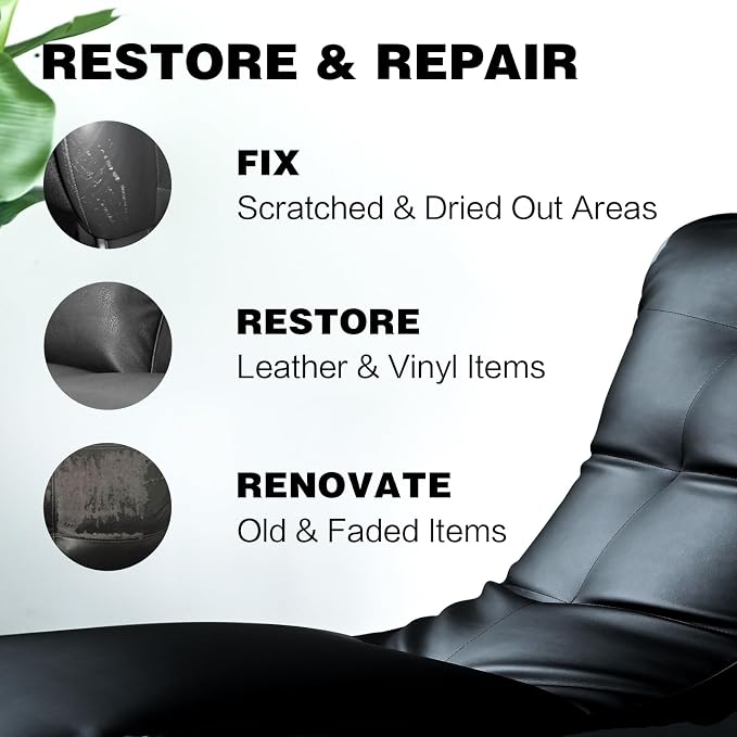 Leather Recoloring Balm - Black Leather Repair Kit for Furniture, Dye, Recolor, Renew, Repair & Restore Aged, Faded, Cracked, Peeling and Scuffed