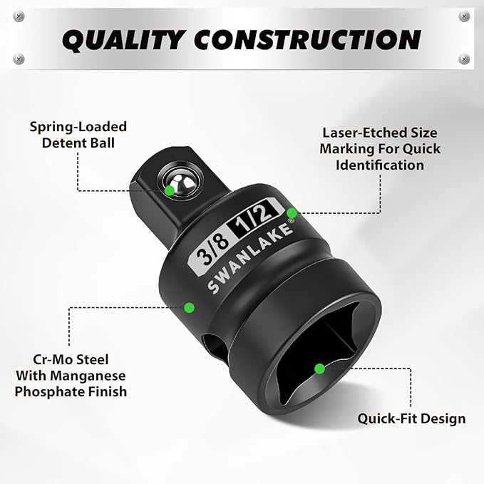 7-Piece Impact Swivel Socket Adapter Set, 1/4" 3/8" 1/2" Drive Universal Joint Socket Set CR-MO Steel, Wobble Joint Sockets Reducer with Magnetic Aluminum Sockets Rail