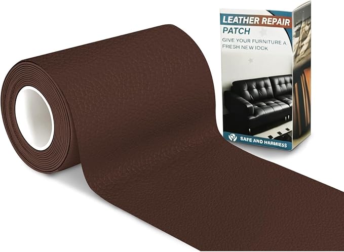 Leather Repair Tape,3.9 x 63 Inches Self Adhesive Leather Repair Patch,Vinyl Leather Repair Kit for Furniture,Couches,Car Seats,Sofas,Office Chairs,Dark Brown