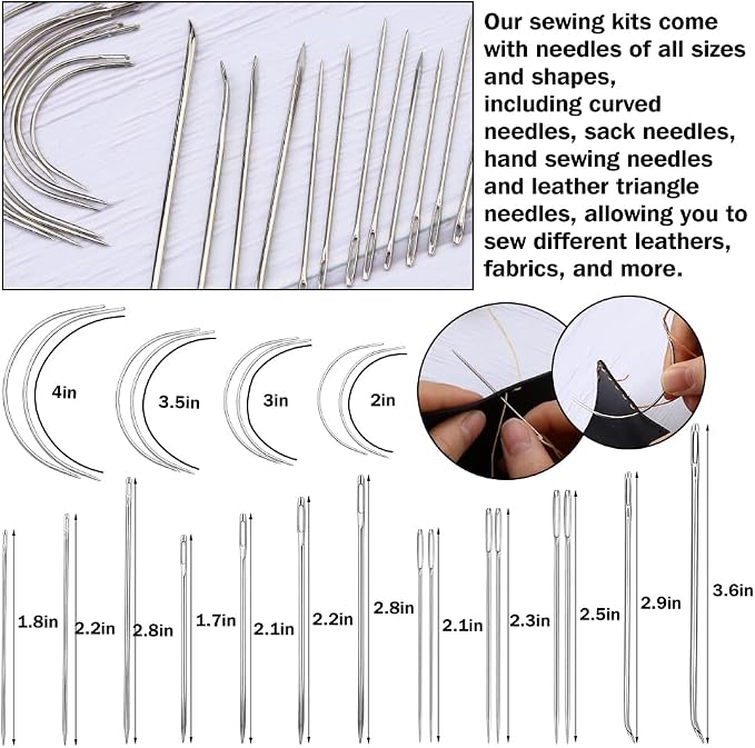 Yizzvb 46 Pcs Leather Stitching Sewing Kit,Sewing Tools Kit with 4mm Lacing Stitching Chisel, Waxed Thread and Large-Eye Needles for Leather Craft Projects DIY Sewing Work