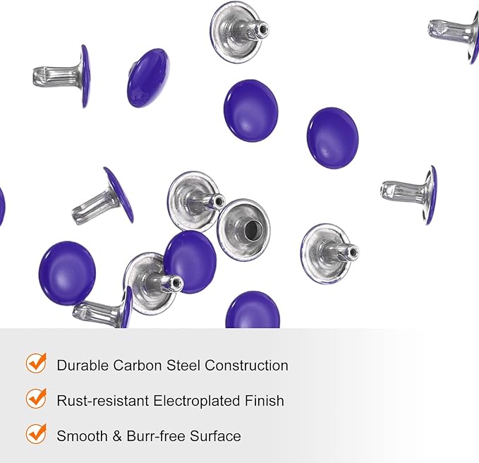 HARFINGTON 100 Sets Double Cap Leather Rivets, 10x10mm Round Cap Tubular Metal Studs Leather Crafting Rivets for Fabric Belt Pet Collar Boot Bag Repair and Decoration, Purple