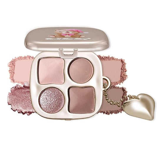 4 Colors Warm Neutral Nude Eyeshadow Palette with Mirror – High-Pigment Matte & Shimmer, Blendable Long-Lasting Mini Eye & Contour Palette for Everyday Makeup, Perfect for Blue, Green & Brown Eyes