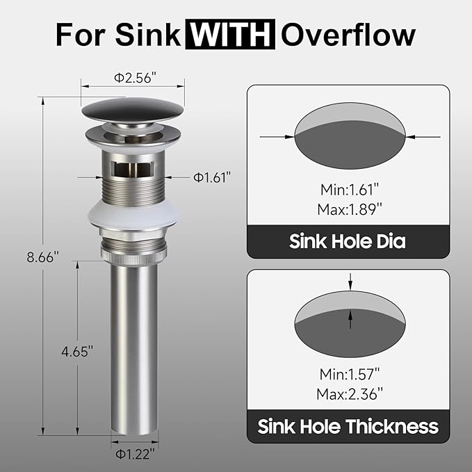Bathroom Sink Drain, Vessel Pop Up Sink Drain with Overflow, Brushed Nickel