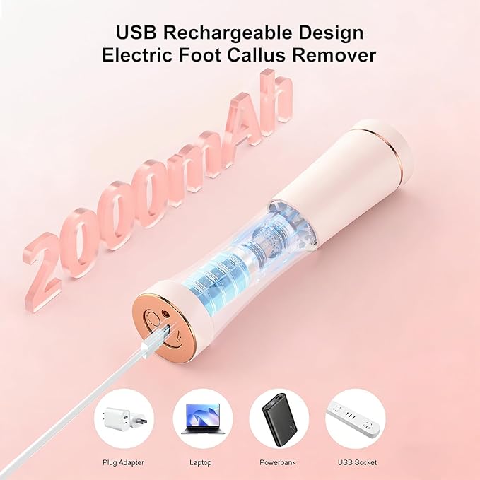 2026 Upgraded Electric Foot Callus Remover, 3-Speed Ergonomic Rechargeable Pedicure Tool for Dry Skin, Cracked Heels, Dead Skin & Calluses, 20 Disposable Sandpaper Discs - Pink