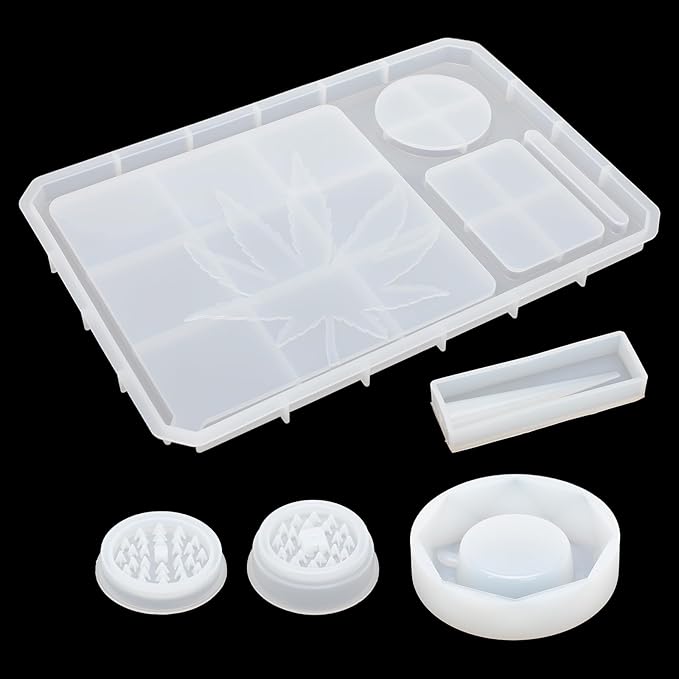 5 PCS Rolling Tray Mold for Resin Grinder Mold for Grind and Storage Large DIY Silicone Molds Kit for Epoxy Resin Casting