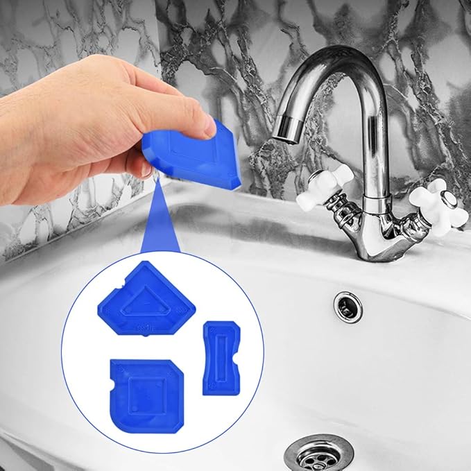 10Pcs Silicone Caulking Tool, 3 in 1 Caulk Remover Tool with Replaceable Pads Glass Glue Angle Scraper, Grout Removal Tools for Kitchen Bathroom Tile Window Sink Joints
