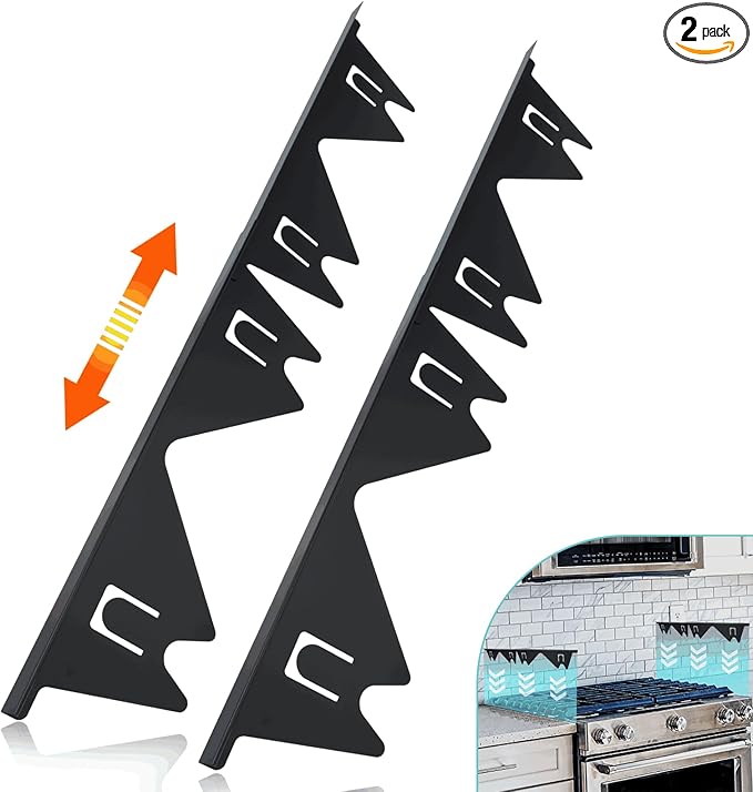 Stove Gap Covers Stainless Steel, 2 Pack Stove Gap Filler Easy Retractable Length 13.8" to 27.5", Width 0.79" Stove Gap Guards Range Trim Kit, Heat Resistant Guard Between Stove Top & Counter