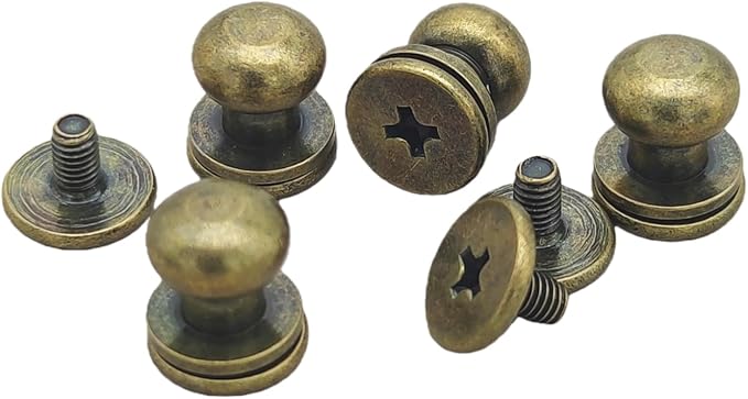Denailey 12 Sets Solid Brass Round Head Button Stud Screw Leather Rivet Chicago Screws Button Rivets for Leather Craft Belt Wallet Handbag Repairs Decoration (Round Head Size 8mm, Antique Brass)
