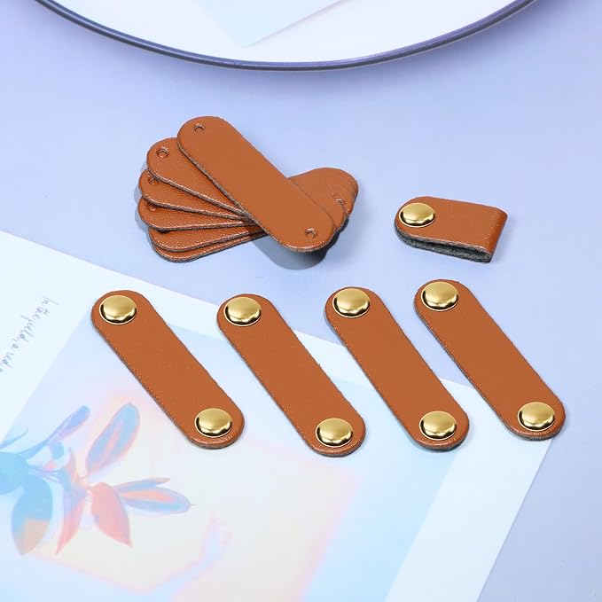 ONLYKXY Brown Small PU Leather Handmade Tag with Rivet Button for Knits,Universal Blank Label Cute Repair Patch Soft Crochet Tape with Holes for DIY Clothing,Sewing Stamping,Keychain (100)