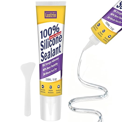 No Caulking Gun Needed – 5oz Silicone Sealant, 100% Waterproof & Flexible Adhesive Caulk, UV Weather Resistant for Kitchen Bathroom Shower Window Auto, Crack Proof Sealant Tube (Clear)