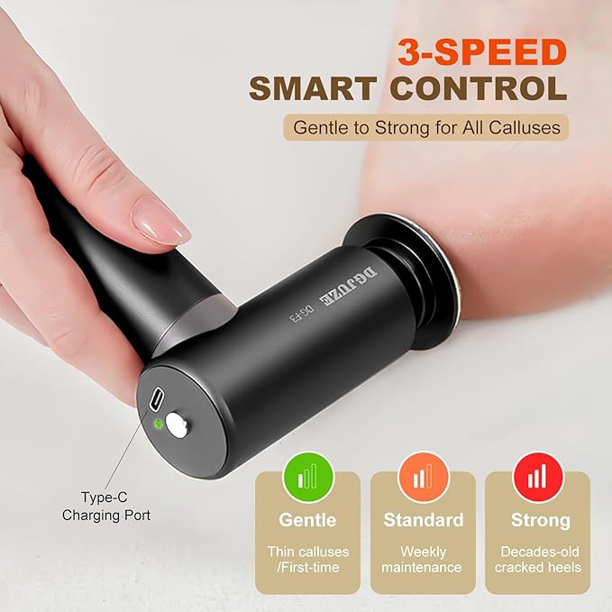 Premium Electric Foot Callus Remover, Ergonomic T-Grip 2600mAh Rechargeable 3 Speeds All Metal Foot File for Dead Skin Cracked Heels Pedicure Tool at Home with 60pcs Replacement Pads (Black)