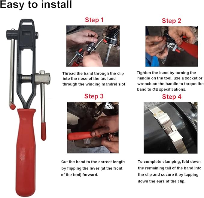 CV Joint Banding Tool with Cutter, Ear Clamp Pliers with 8pcs Single Ear CV Boot Clamps Tool Kit, Ear Boot Tie Pliers, Car Band Tool Kit, Hose Axle Plier CV Clamp Tool for Auto ATV UTV