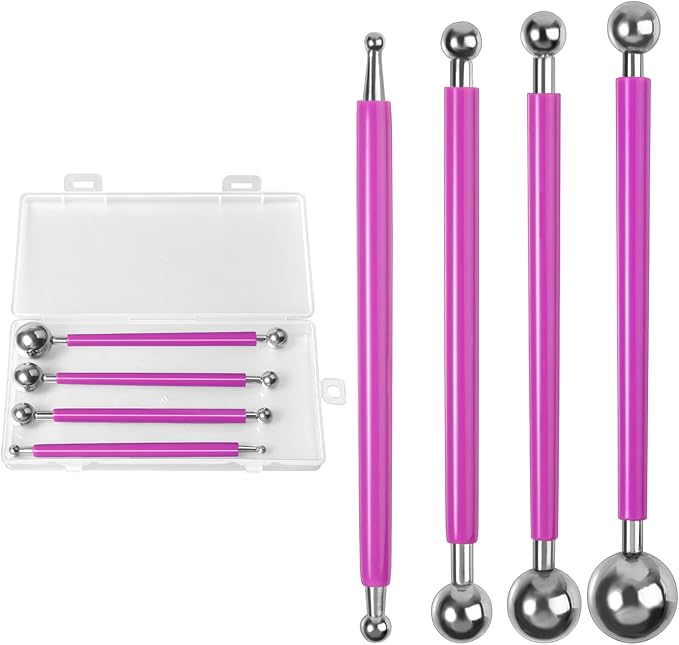 LEONTOOL Clay Tools Kit 4 Pcs Double Ended Metal Ball 8 Sizes Ball Model DIY Tool Dotting Modeling Clay Indentation DIY Ceramics Pottery Carving, Tile Caulk Finishing Concrete Countertop Caulking Tool