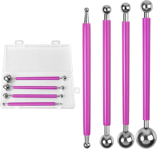 LEONTOOL Clay Tools Kit 4 Pcs Double Ended Metal Ball 8 Sizes Ball Model DIY Tool Dotting Modeling Clay Indentation DIY Ceramics Pottery Carving, Tile Caulk Finishing Concrete Countertop Caulking Tool