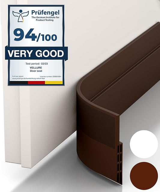 Vellure® Door Draft Stopper for Bottom of Door - Premium Door Sweep for Bottom of Door/Weather Stripping Door Seal (Save Energy – installs Quickly and Easily) Door Strip Ideal for (5, Brown)