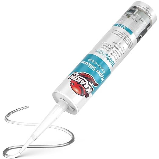 Kraken Bond Hyper Clear Caulking Sealant - (2x10.1 Fl. Oz) Fast Curing 100% Silicone Neutral for Kitchen & Bathroom, Bathtub, Shower and Sink, Low Odor, Waterproof, Anti Shrink Caulking, 2 Pack