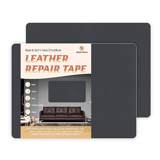 BSZHTECH Leather Repair Tape Self-Adhesive Leather Repair Patch for Couch Furniture Sofas Car Seats Advanced PU Vinyl Leather Repair Kit(Dark Grey,2Pcs 8.2X11 inch)