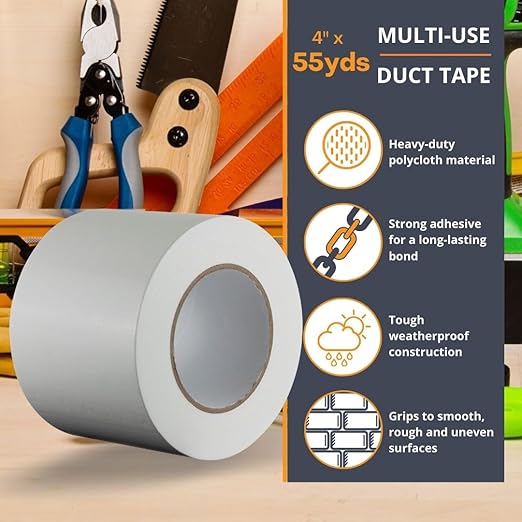 GTSE Wide Duct Tape, Clear, 4 Inches x 55 Yards (164 ft), Heavy Duty, Waterproof Repair Tape for Indoor or Outdoor Use, 24 Rolls