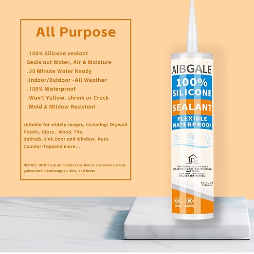 Silver Silicone Sealant, All-Purpose 100% Silicone Caulk, Waterproof Stronger Adhesion, Shrink Crack Proof Caulking for Aquarium, Stainless Steel, Aluminum, Basements, 10.1 Oz (Silver)