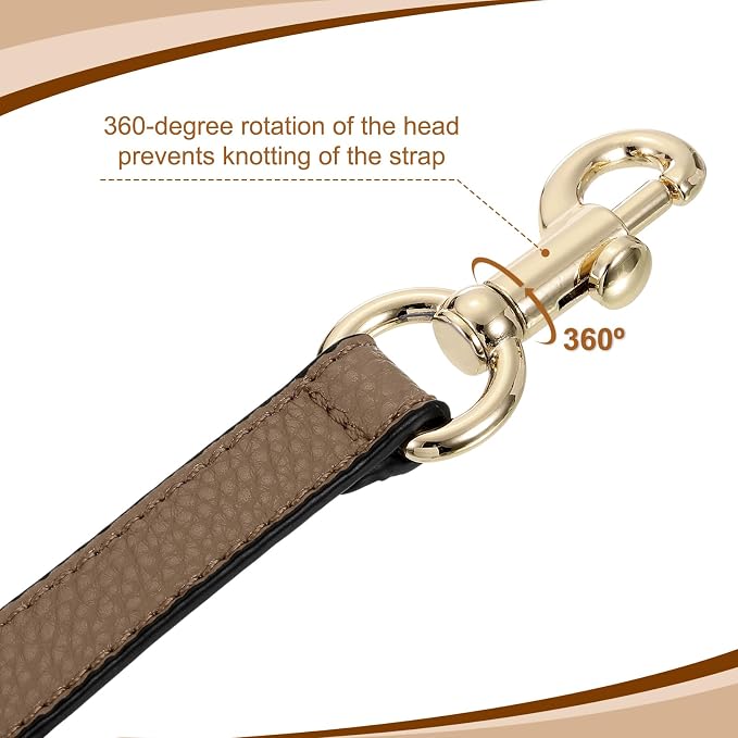 uxcell 19.29 Inch PU Leather Short Bag Strap with Clasp, Purse Handles Handbags Replacement Straps for Clutch Bag Underarm Bags, Dark Khaki, Gold Buckle