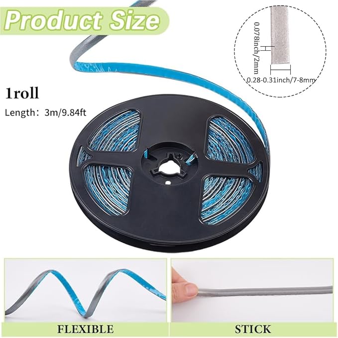 GORGECRAFT 9.84 Feet x 0.31 Inch Self Adhesive Caulking Tape Waterproof Peel and Stick Molding Trim Caulk Strip Gray PVC Plastic Kitchen Bathroom Gap Sealant Edging Tape for Stove Sink Toilet Bathtub
