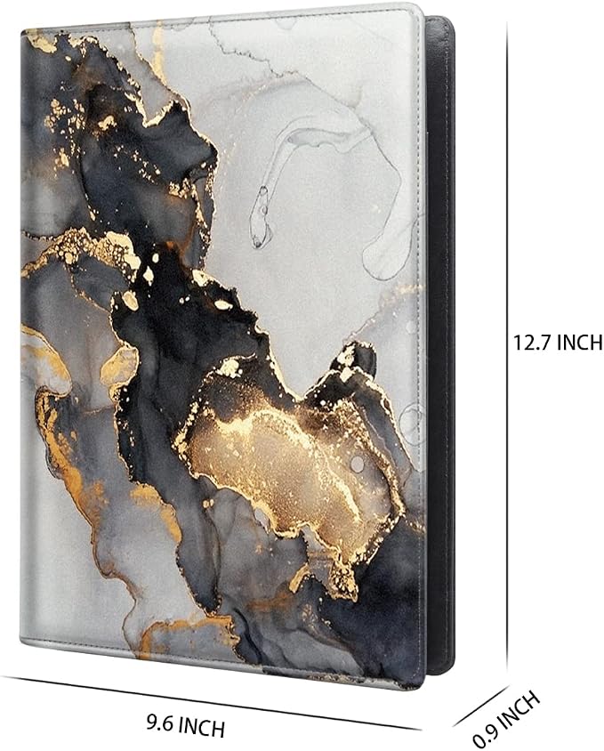 Padfolio Business/Resume Portfolio Folder, Marble Leather Interview Organizer with Legal Pad Folder Clipboard for Men/Women, Black+Gold