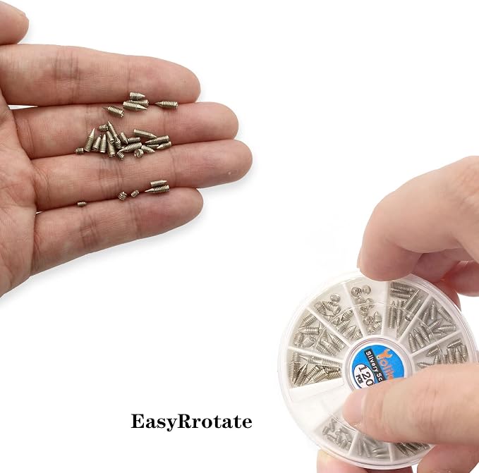 120 pcs Nickel Plated Tip Screws Pointed Cross Slot Leather Accessories 12 Sizes Belt Screws Include M2*3-M2*6, M2.5 * 3-M2.5 * 8, M3*3-M3*8 with 2mm Screwdriver for Belt Buckle Wallet Handbag Purse
