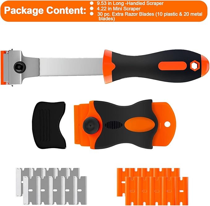 Heavy-Duty & Gentle Scraper Duo Kit | 2-in-1 Metal & Plastic Scraper Set with 20 Blades | Perfect for DIY, Kitchen Stovetop, Window Decals, Bathroom Caulk & Paint Removal