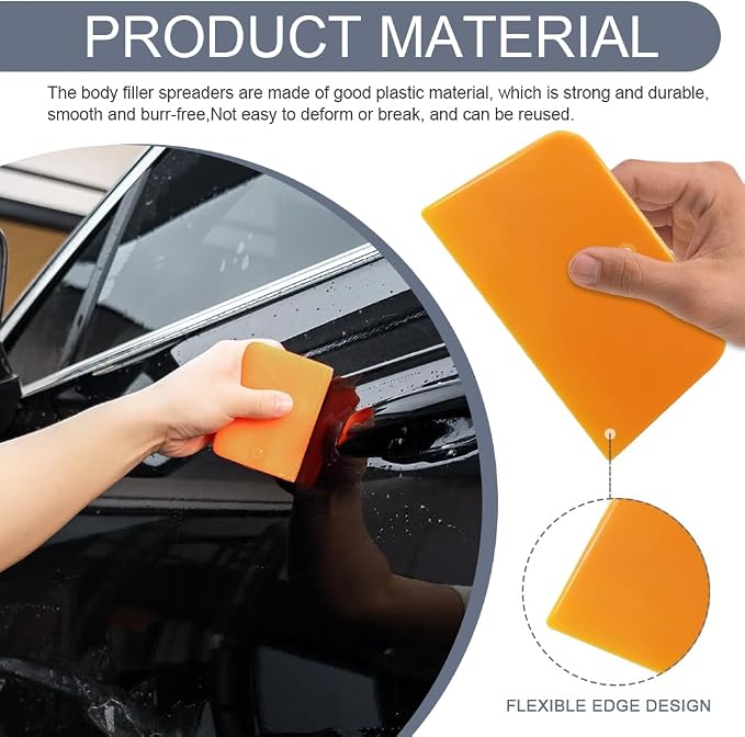 3 Set Body Filler Spreaders, Auto Plastic Putties Spreader Tool Includes Large, Medium and Small, Reusable Auto Film Application Tool for Body Fillers, Putties, Glazes, Caulks and Paint (9PCS)