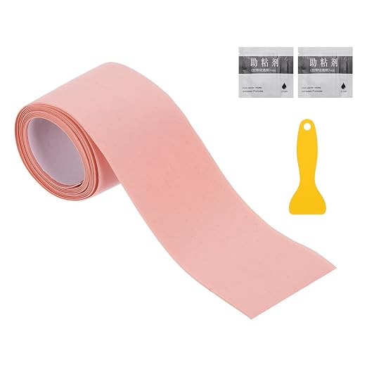 uxcell Caulk Tape Waterproof, 1.5 Inch x 4.92 ft Self-Adhesive Sealant Sealing Strip Caulking Sealant Tape PVC with Tool for Kitchen Sink Toilet Bathroom Bathtub Floor, Pink